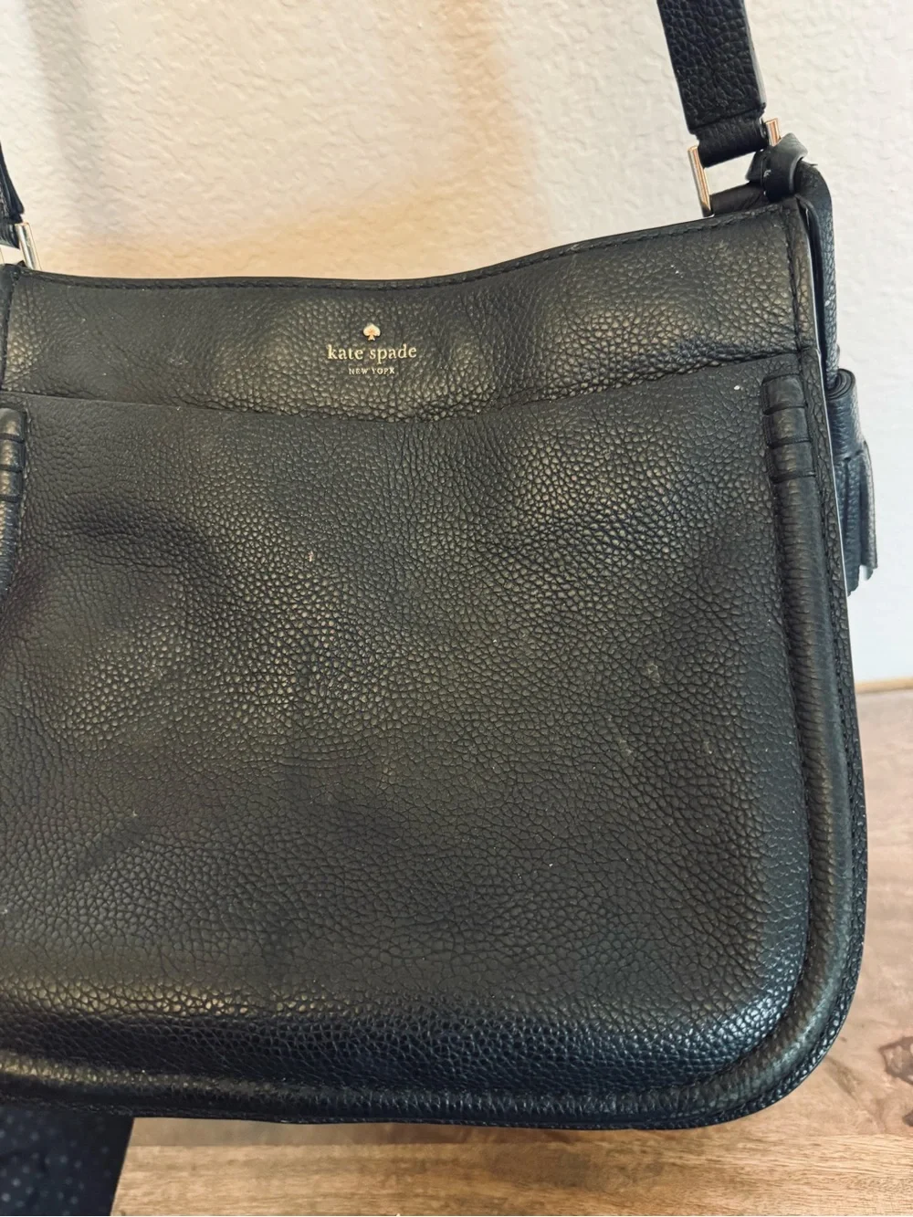 Kate Spade Black Pebbled Leather Crossbody Purse Bag